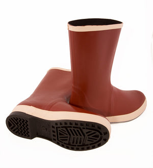 Neoprene Snugleg Boot - Brick Red Upper - Brown Sole - Ht. 12½" - Plain Toe - Chevron Outsole 