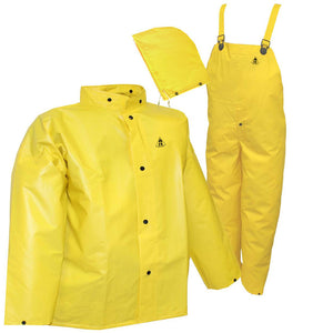 DuraScrim™ Suit - Yellow - 3 Piece Suit - Jacket - Storm Fly Front - Detachable Hood - Snap Fly Front Overall