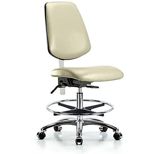 Class 100 Vinyl Clean Room Chair - Medium Bench Height with Medium Back, Seat Tilt, Chrome Foot Ring, & Casters