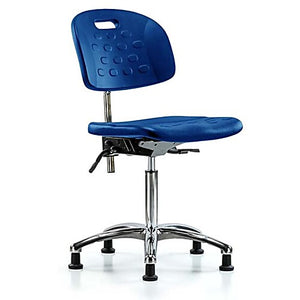 Class 10 Newport Industrial Polyurethane Clean Room Chair - medium Bench Height with Stationary Glides in Blue Polyurethane
