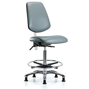 Class 100 Vinyl Clean Room Chair - High Bench Height with Medium Back, Chrome Foot Ring & Stationary Glides